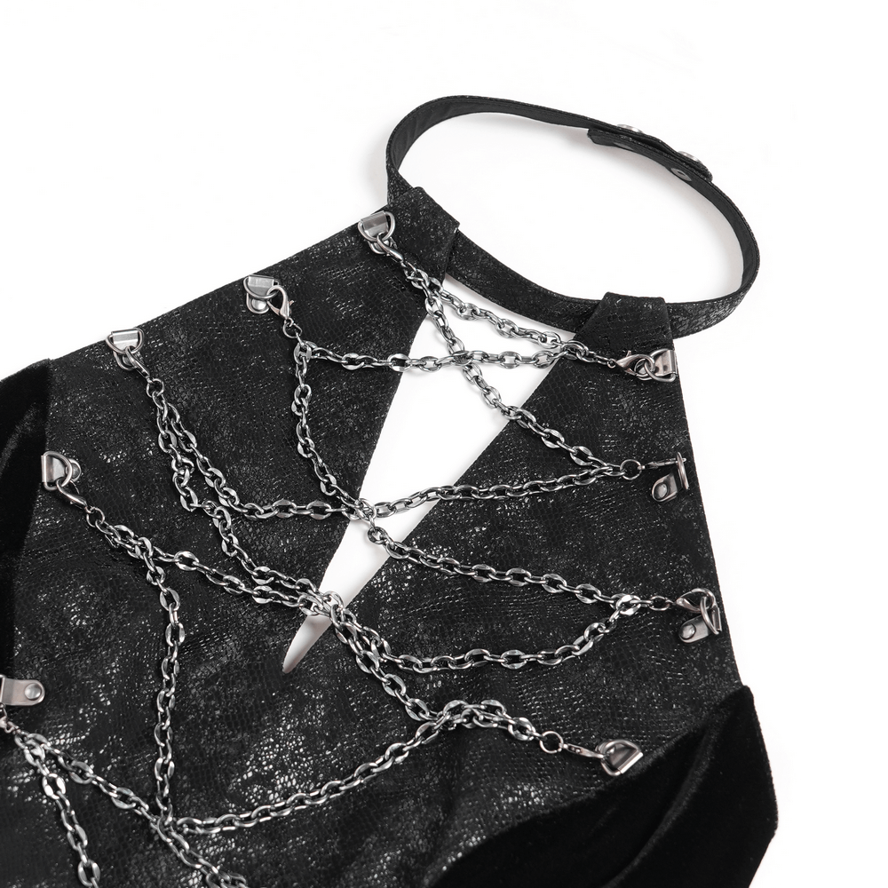 Gothic Velvet Chain Maxi Dress with Halter Neckline