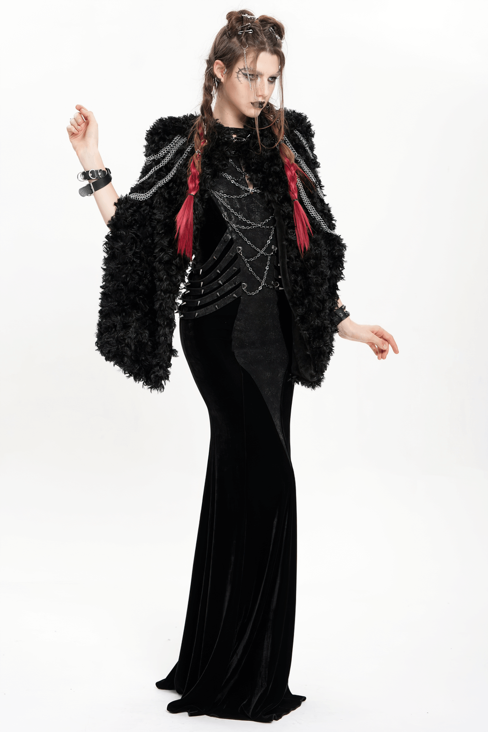 Gothic Velvet Chain Maxi Dress with Halter Neckline