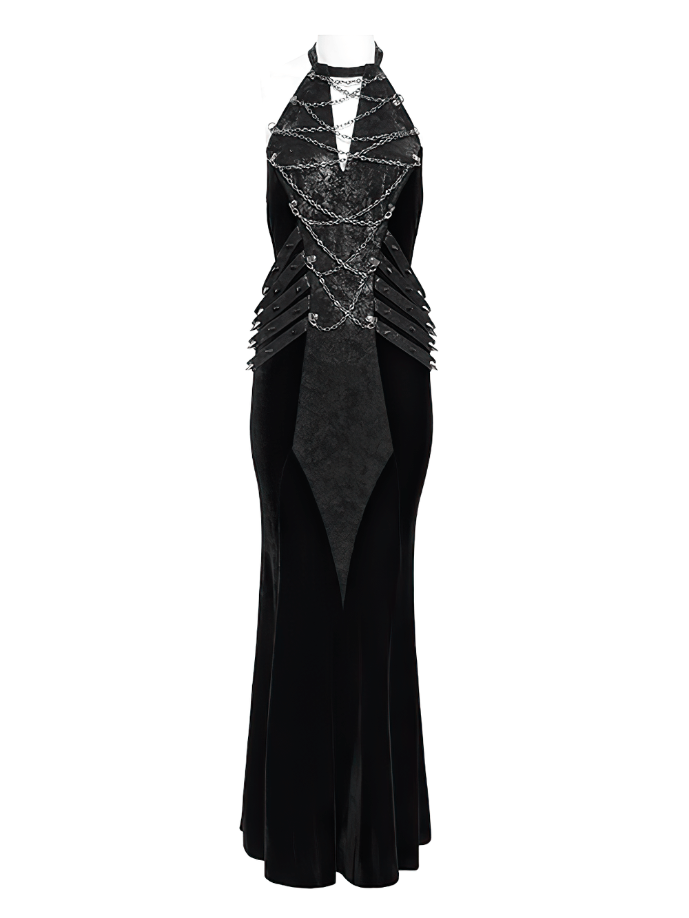 Gothic Velvet Chain Maxi Dress with Halter Neckline