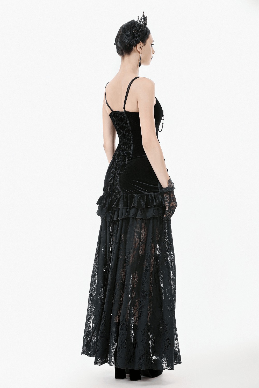 Gothic Velvet Corset Top with Lace and Chain Details