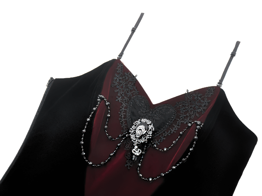 Gothic Velvet Corset Top with Lace and Chain Details
