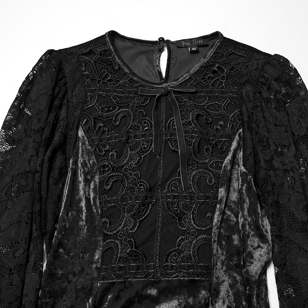 Gothic Velvet Lace Mini Dress with Lantern Sleeves