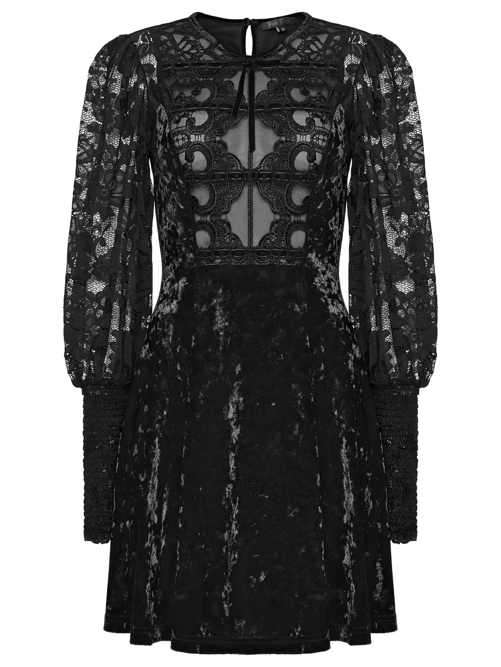 Gothic Velvet Lace Mini Dress with Lantern Sleeves