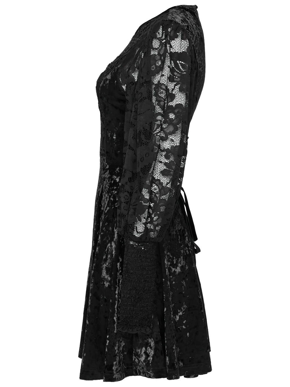 Gothic Velvet Lace Mini Dress with Lantern Sleeves