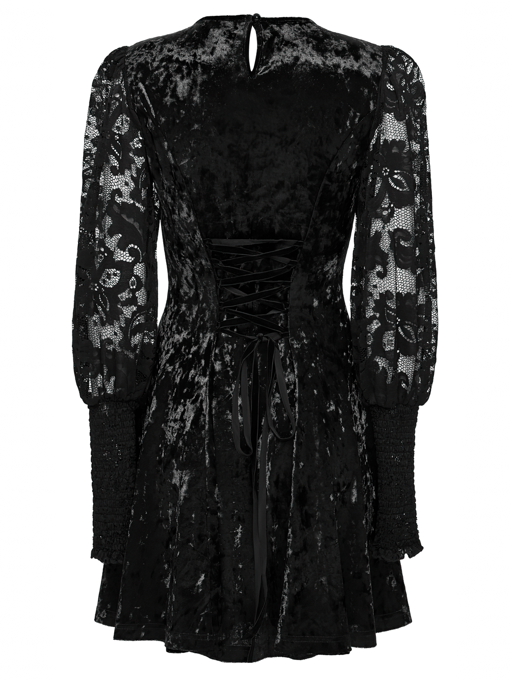 Gothic Velvet Lace Mini Dress with Lantern Sleeves