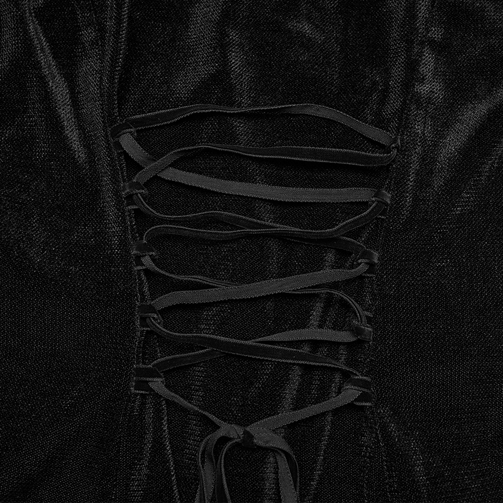 Gothic Velvet Lace-Up Mesh Embroidery Top For Women