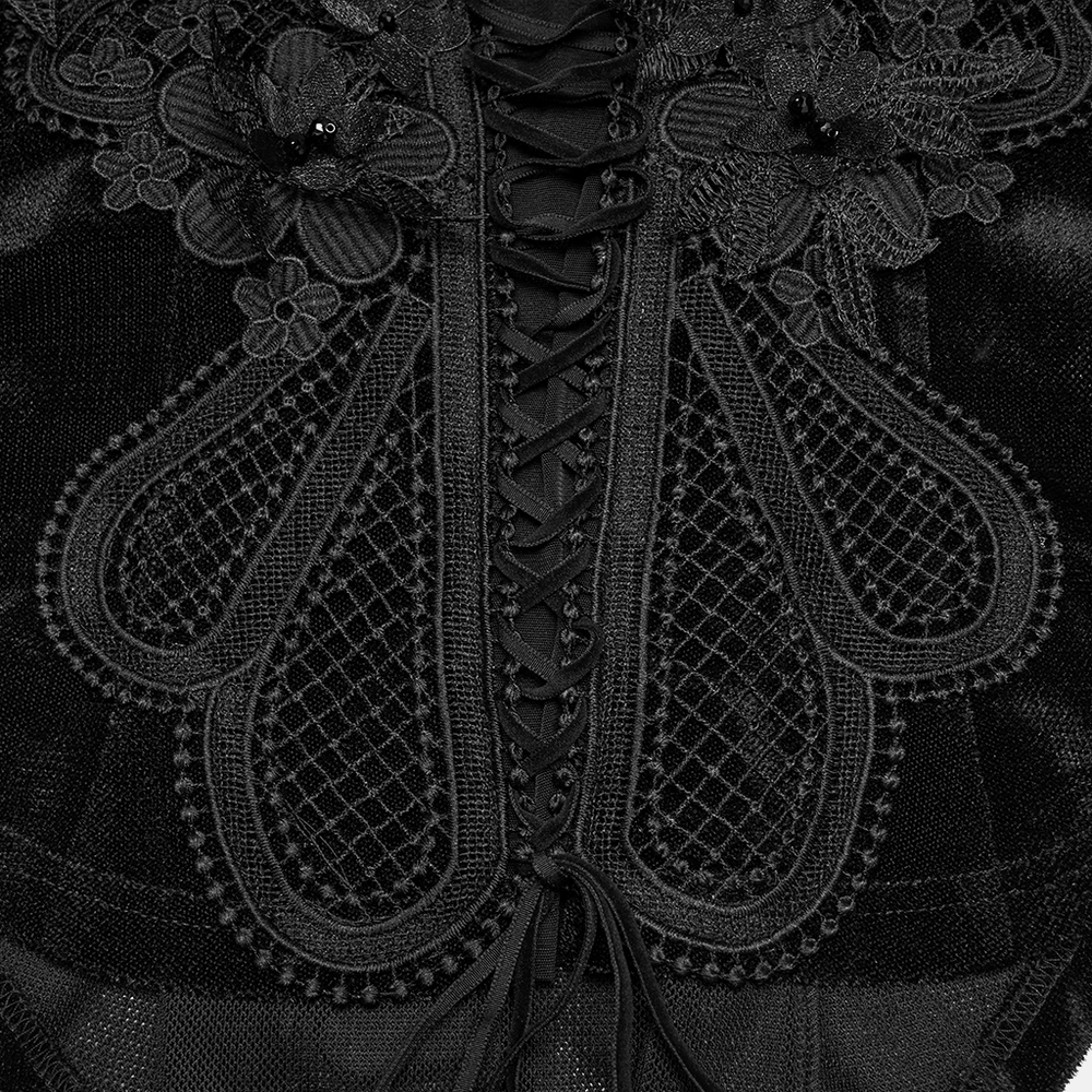 Gothic Velvet Lace-Up Mesh Embroidery Top For Women