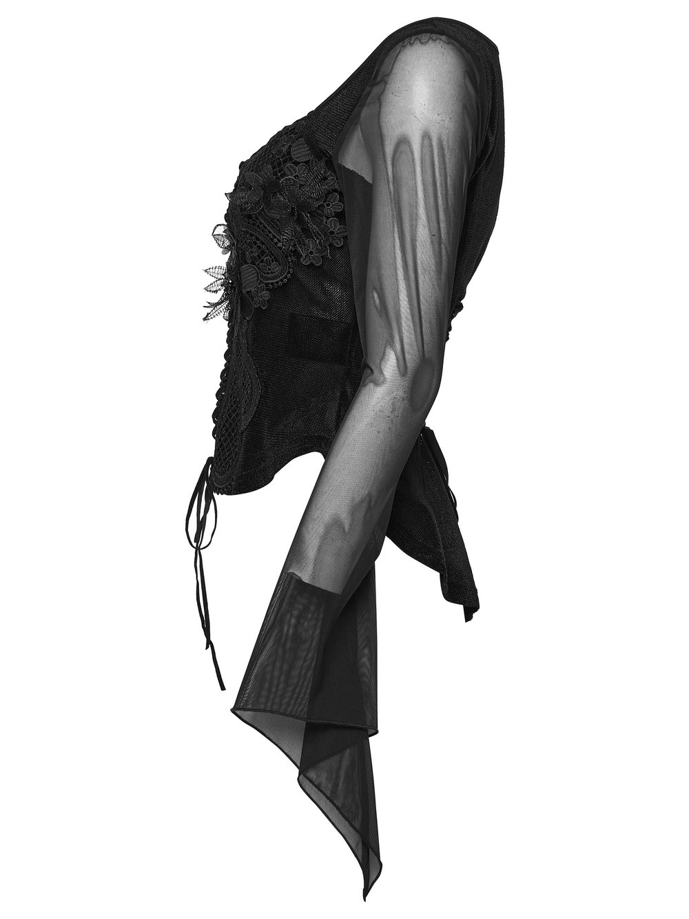 Gothic Velvet Lace-Up Mesh Embroidery Top For Women