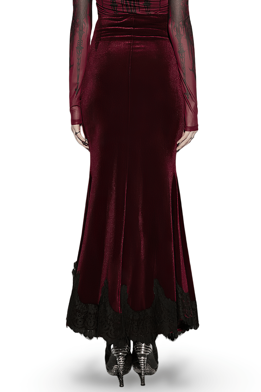 Gothic Velvet Mermaid Maxi Skirt With Lace Hem