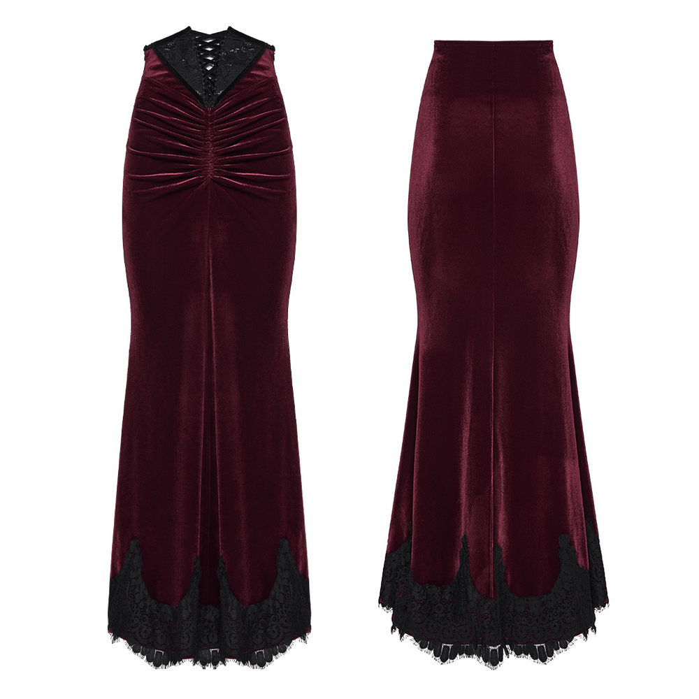 Gothic Velvet Mermaid Maxi Skirt With Lace Hem