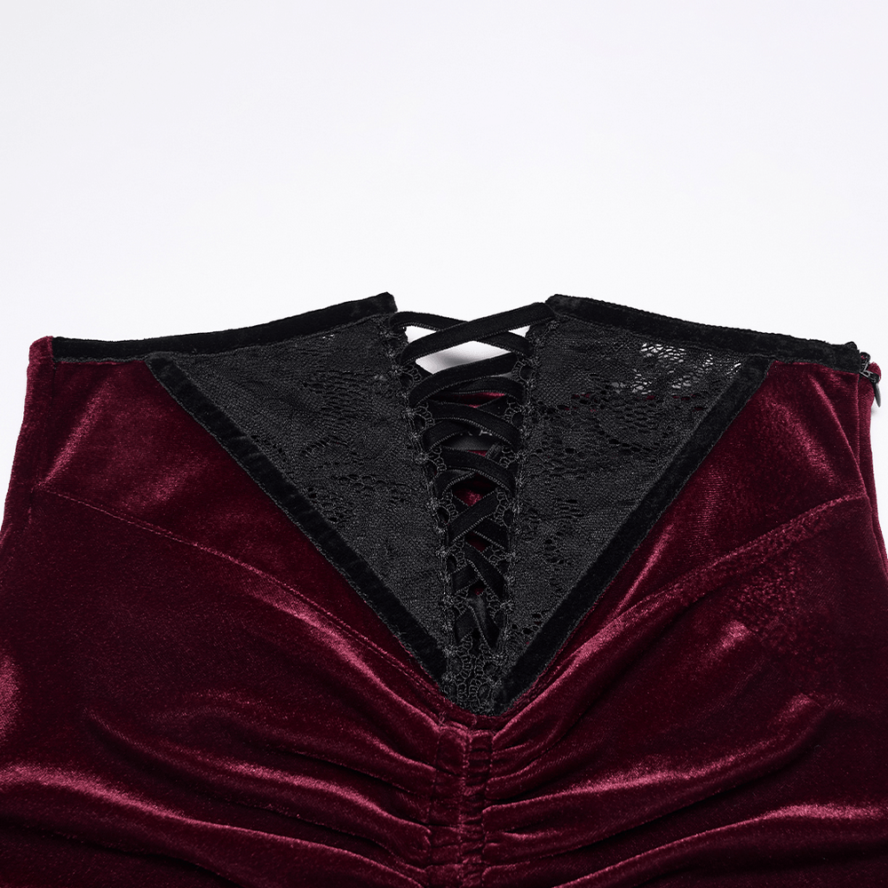 Gothic Velvet Mermaid Maxi Skirt With Lace Hem
