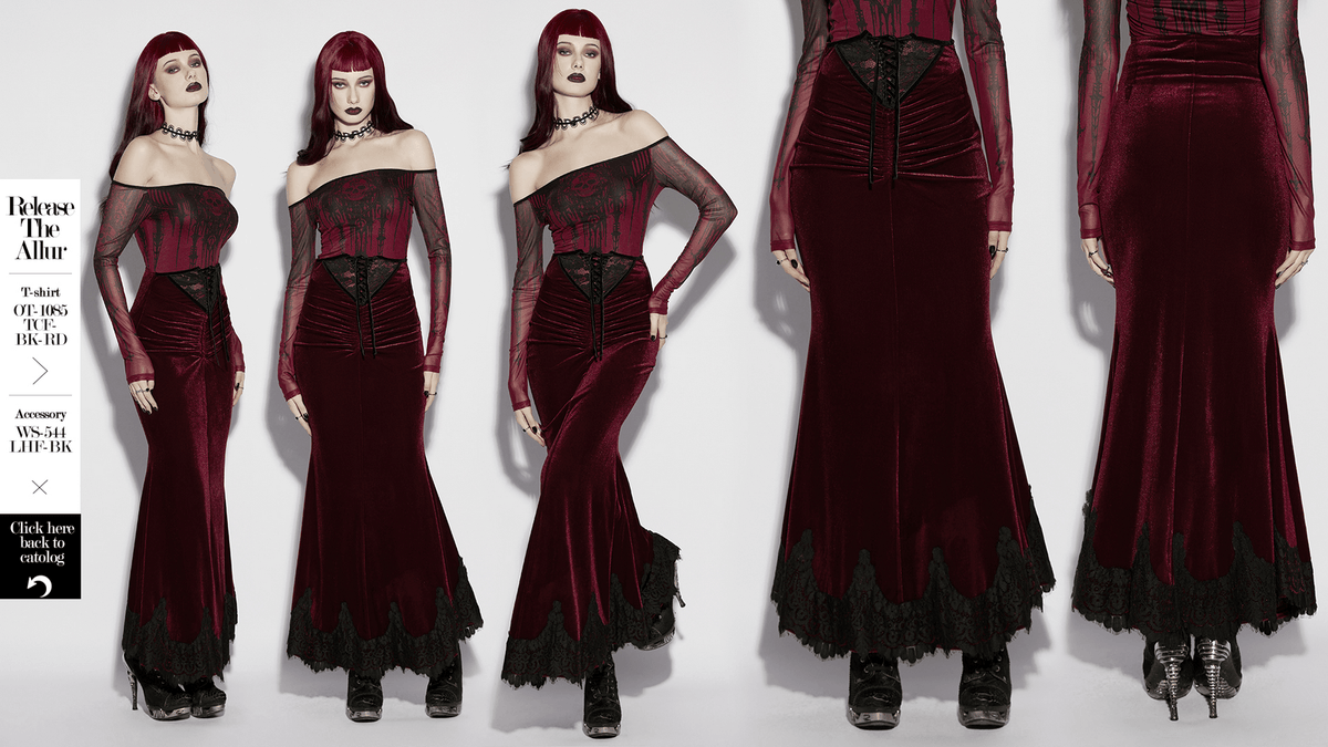 Gothic Velvet Mermaid Maxi Skirt With Lace Hem