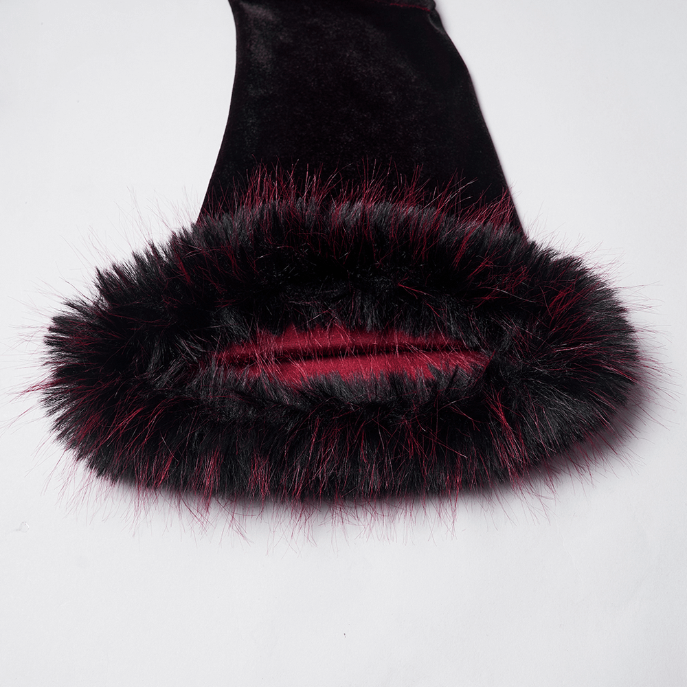 Gothic Velvet Mini Dress with Feather Trim and Zipper