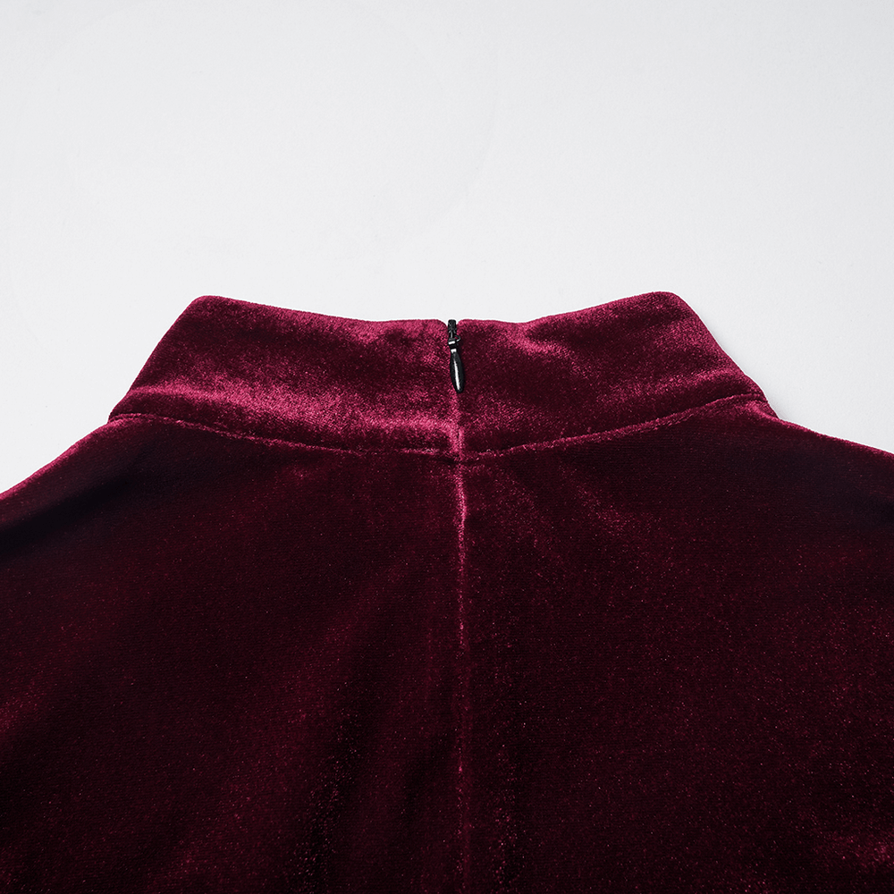 Gothic Velvet Mini Dress with Feather Trim and Zipper