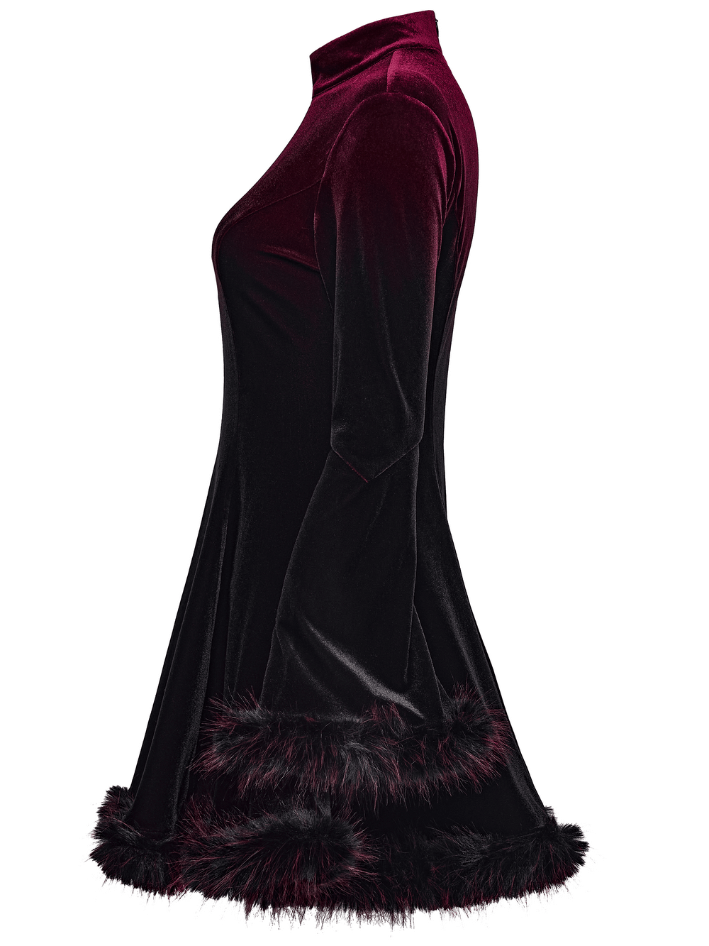 Gothic Velvet Mini Dress with Feather Trim and Zipper