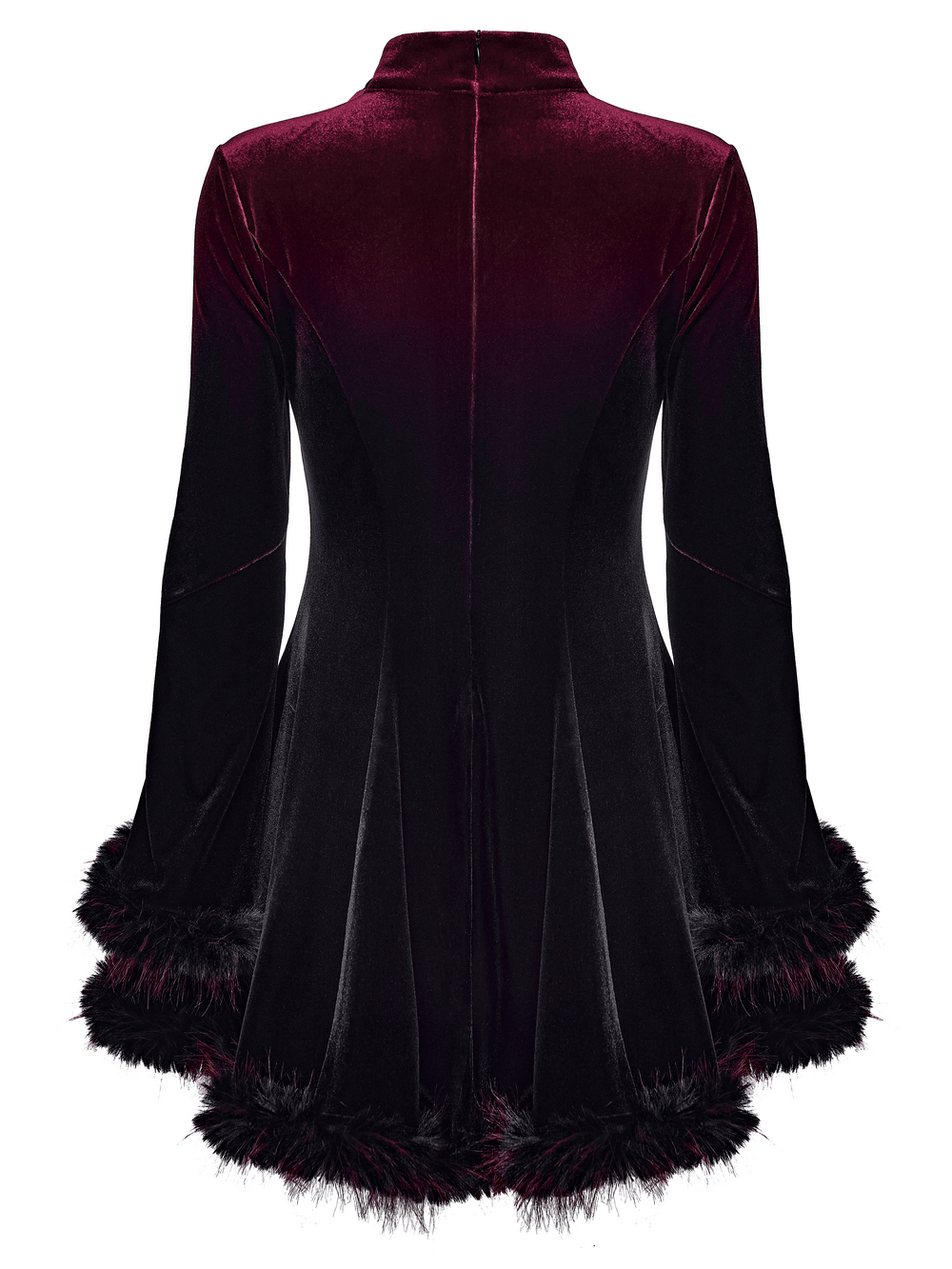 Gothic Velvet Mini Dress with Feather Trim and Zipper