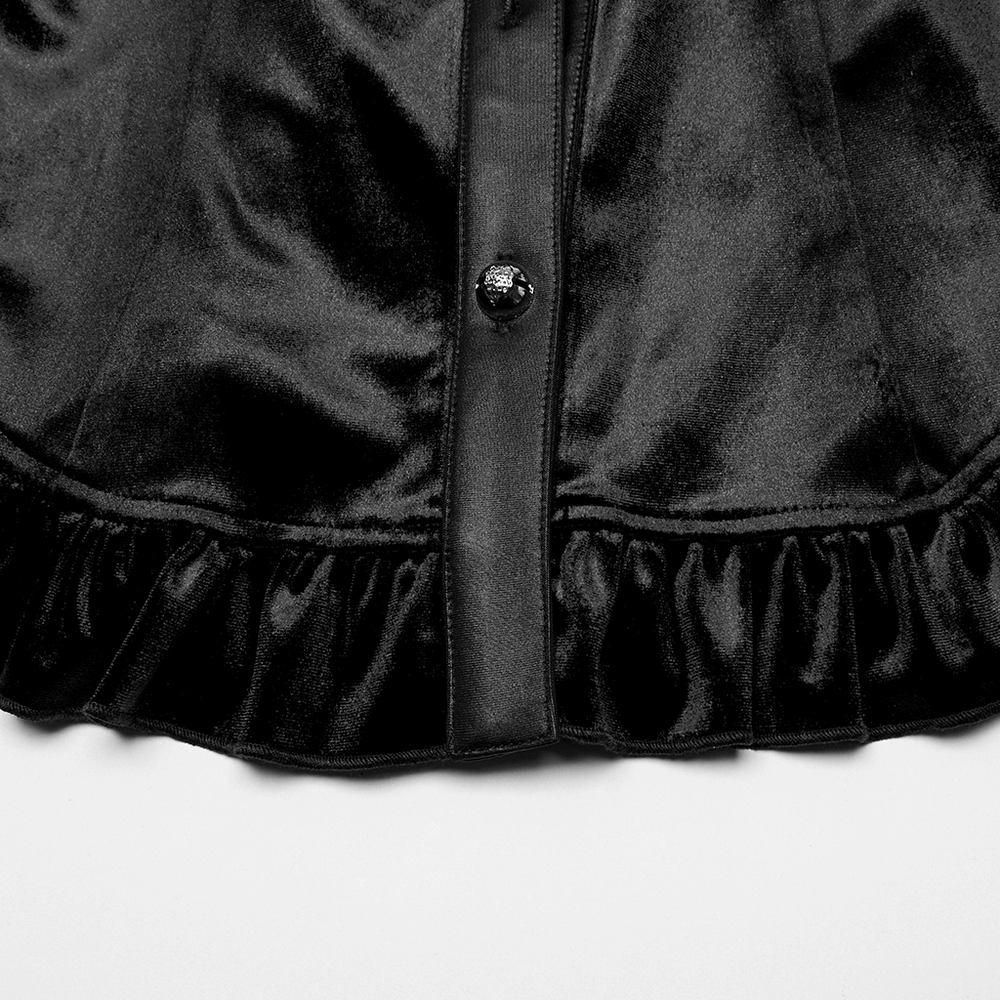 Gothic Velvet Shirt with Bat Collar and Lace-Up Back