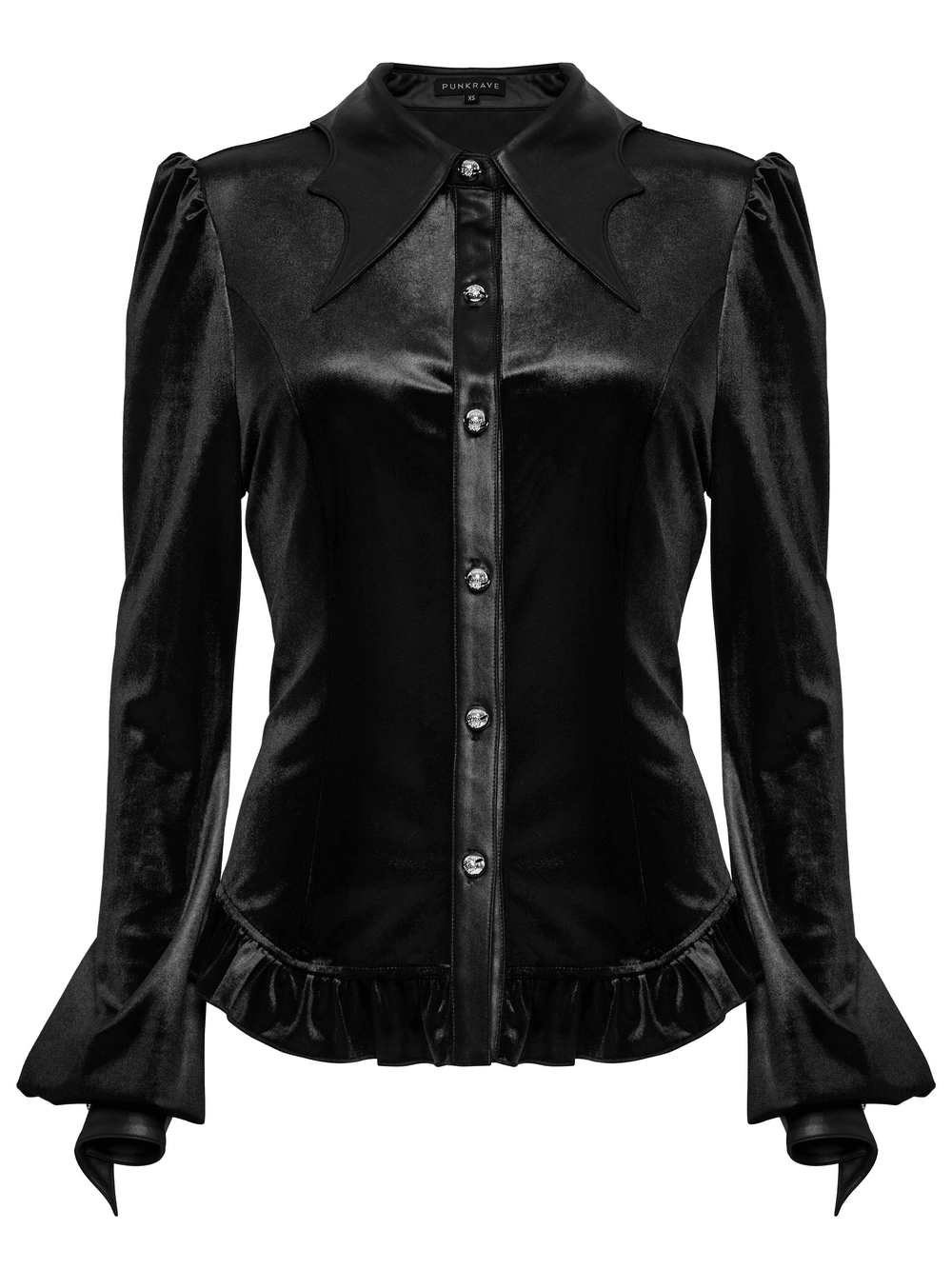 Gothic Velvet Shirt with Bat Collar and Lace-Up Back
