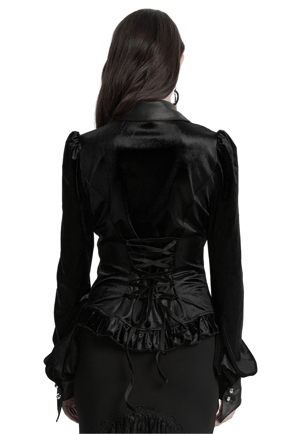 Gothic Velvet Shirt with Bat Collar and Lace-Up Back