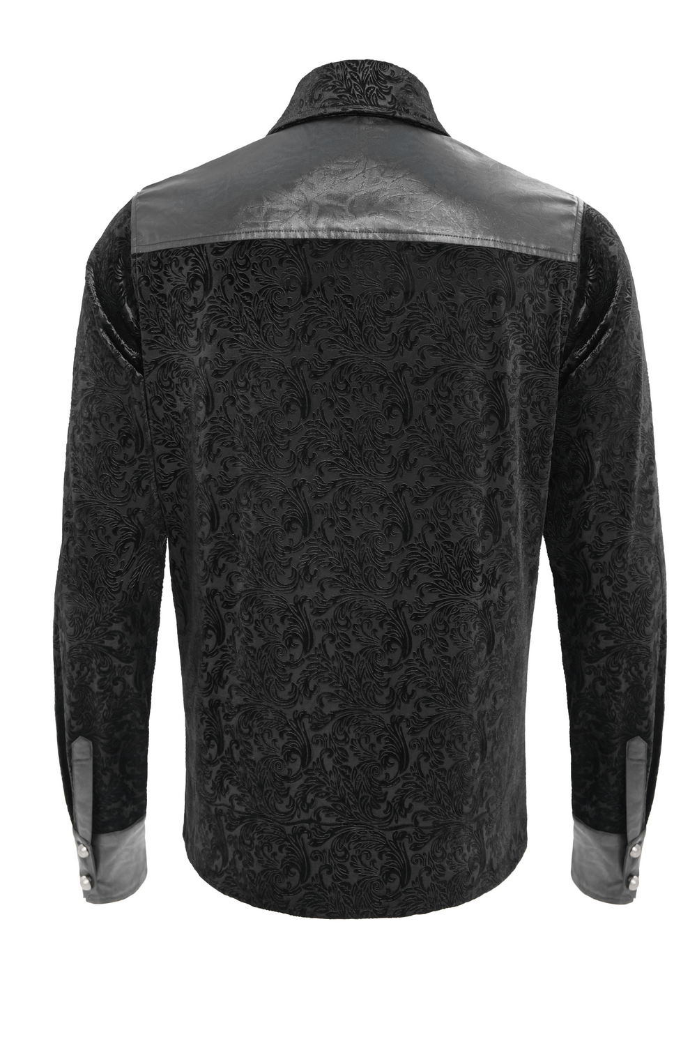 Gothic Velvet Shirt with Leather Trim and Lace-Up Detail