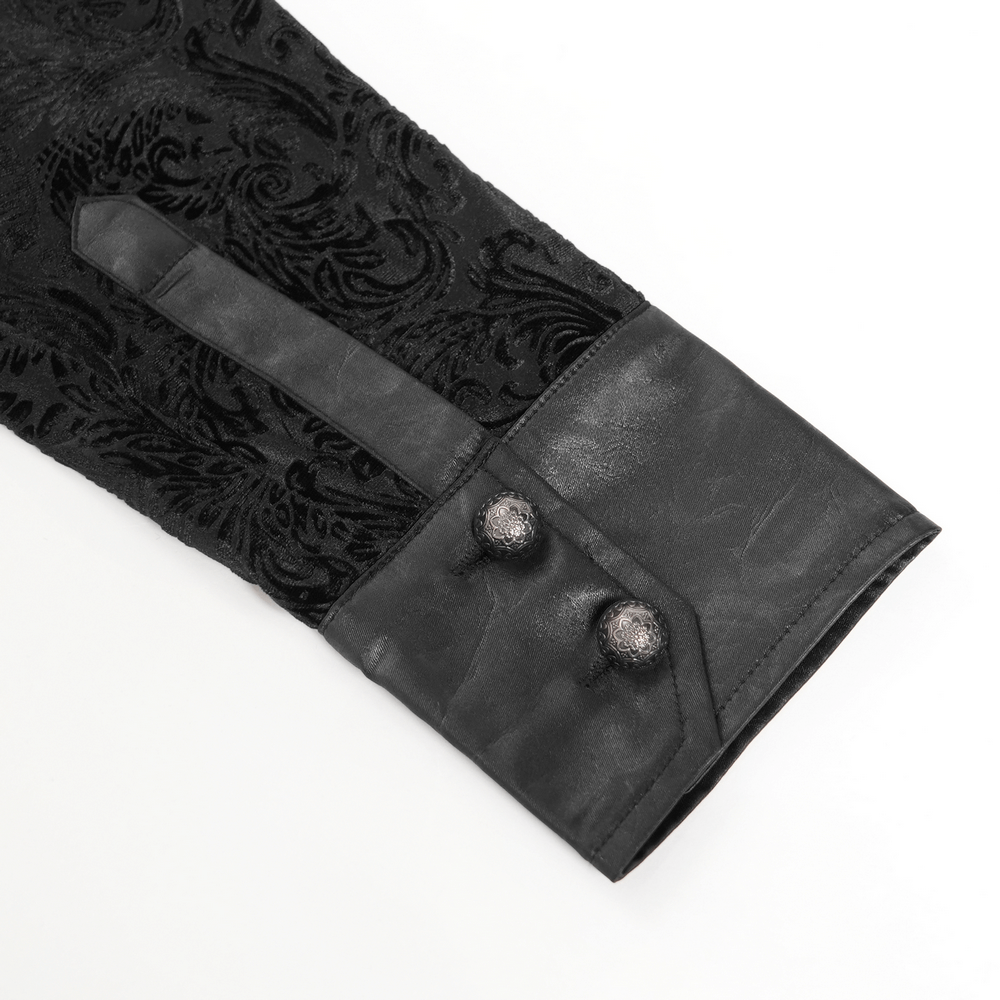 Gothic Velvet Shirt with Leather Trim and Lace-Up Detail