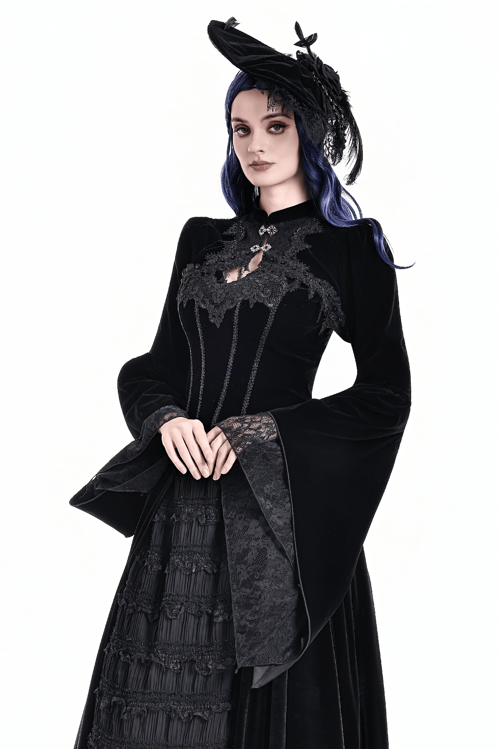 Gothic Victorian Black Velvet Bell Sleeve Bolero Jacket
