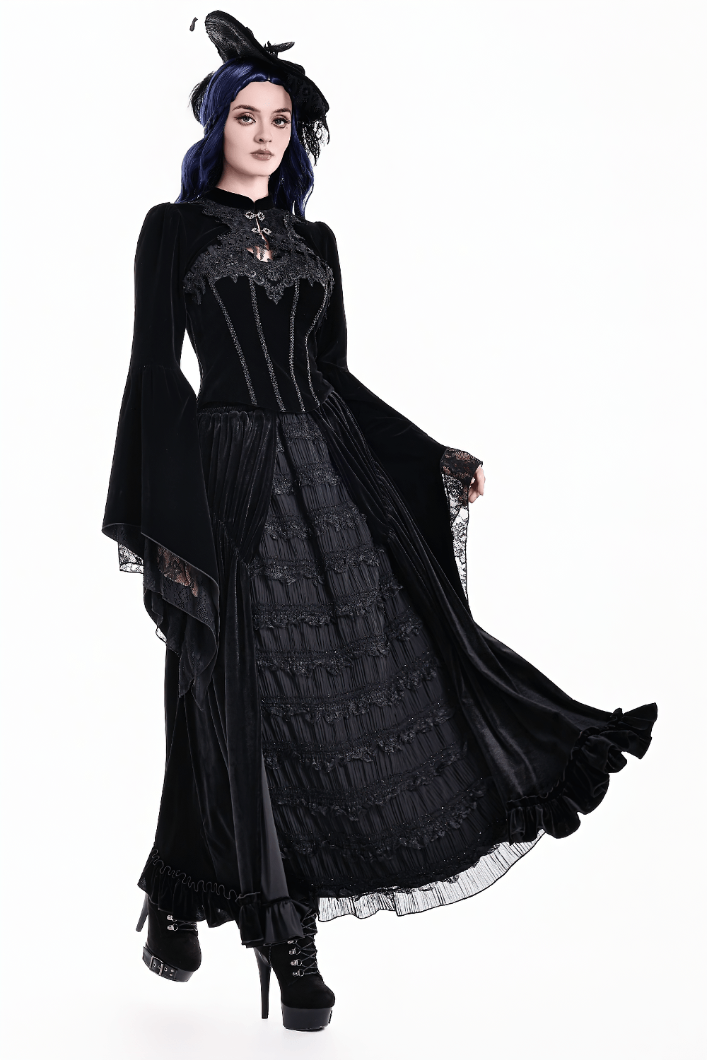 Gothic Victorian Black Velvet Bell Sleeve Bolero Jacket