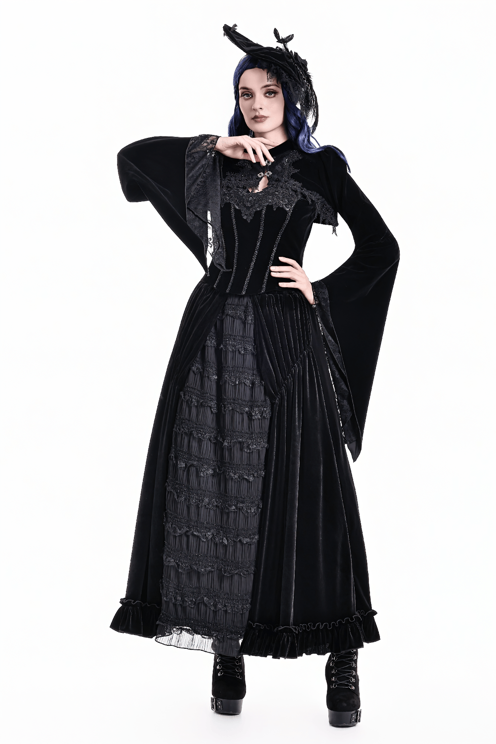 Gothic Victorian Black Velvet Bell Sleeve Bolero Jacket