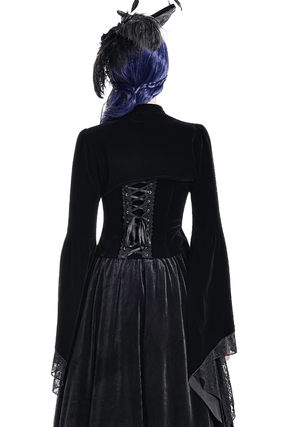Gothic Victorian Black Velvet Bell Sleeve Bolero Jacket