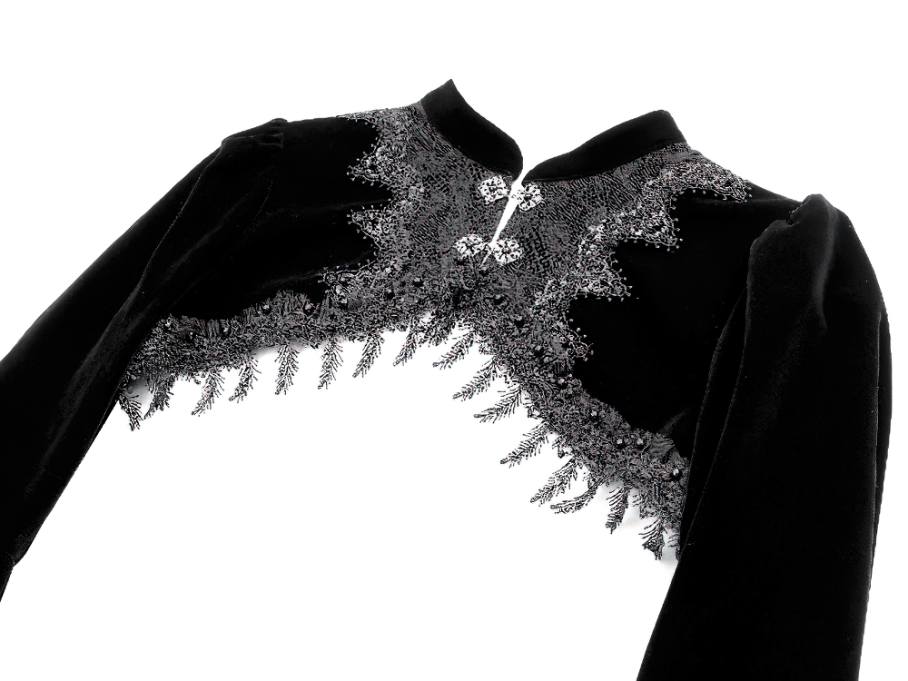 Gothic Victorian Black Velvet Bell Sleeve Bolero Jacket