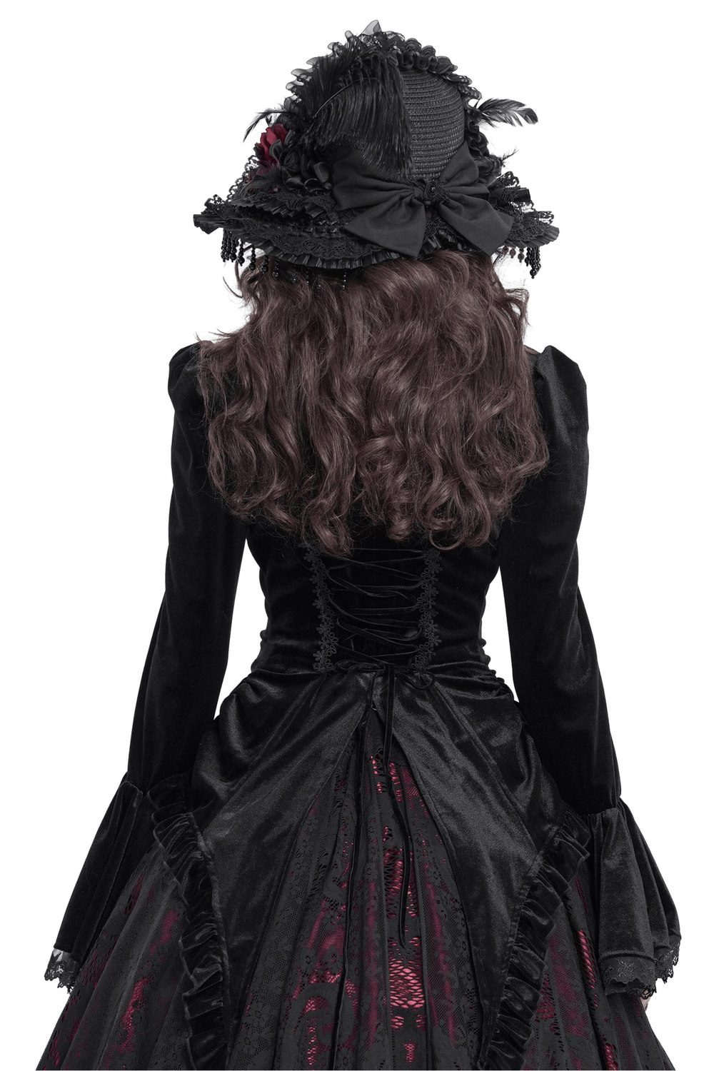 Gothic Victorian Black Velvet Blouse with Lace Details