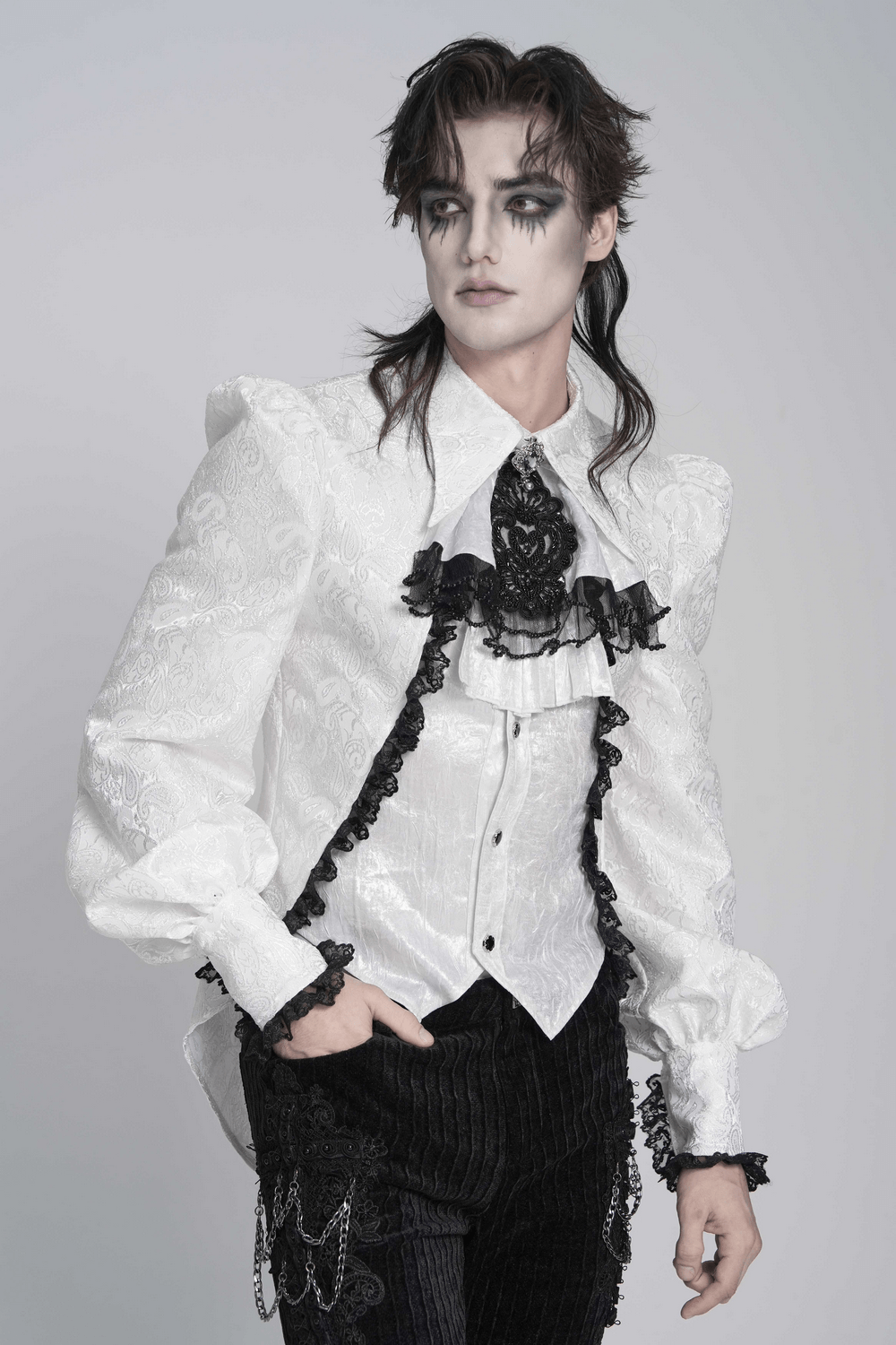 Gothic Victorian Lace Jabot Collar With Brooch