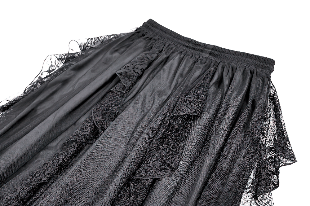 Gothic Victorian Lace Ruffle Maxi Skirt in Black