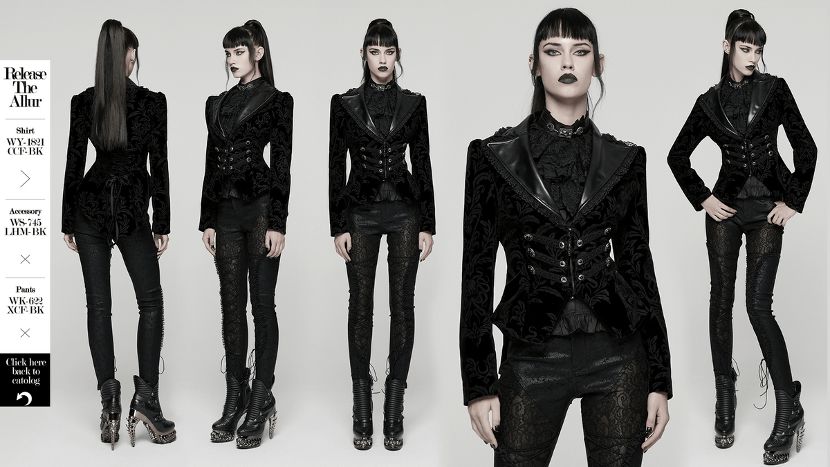 Gothic Vintage Lace-Up Velvet Jacket with Gemstone Buttons