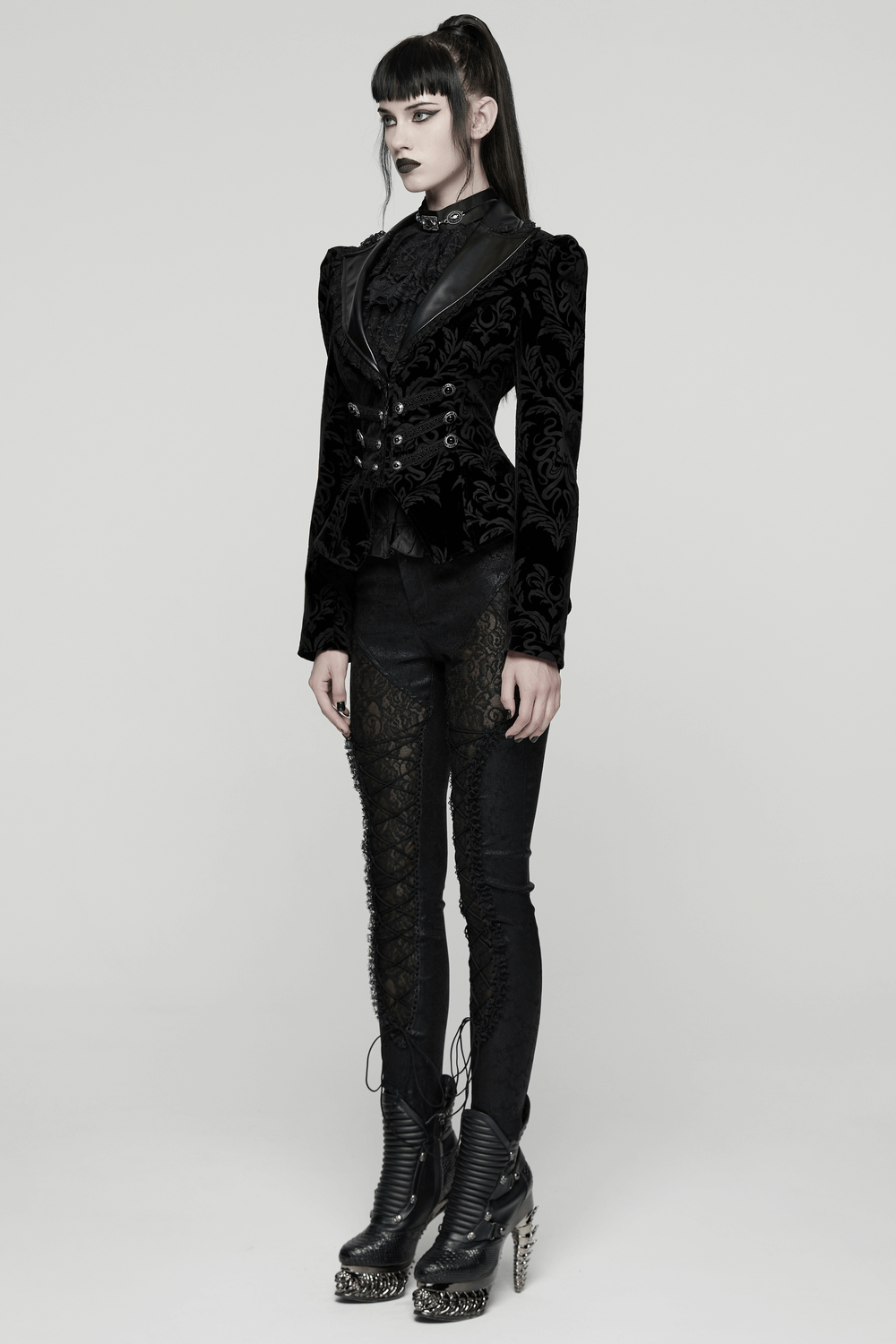Gothic Vintage Lace-Up Velvet Jacket with Gemstone Buttons
