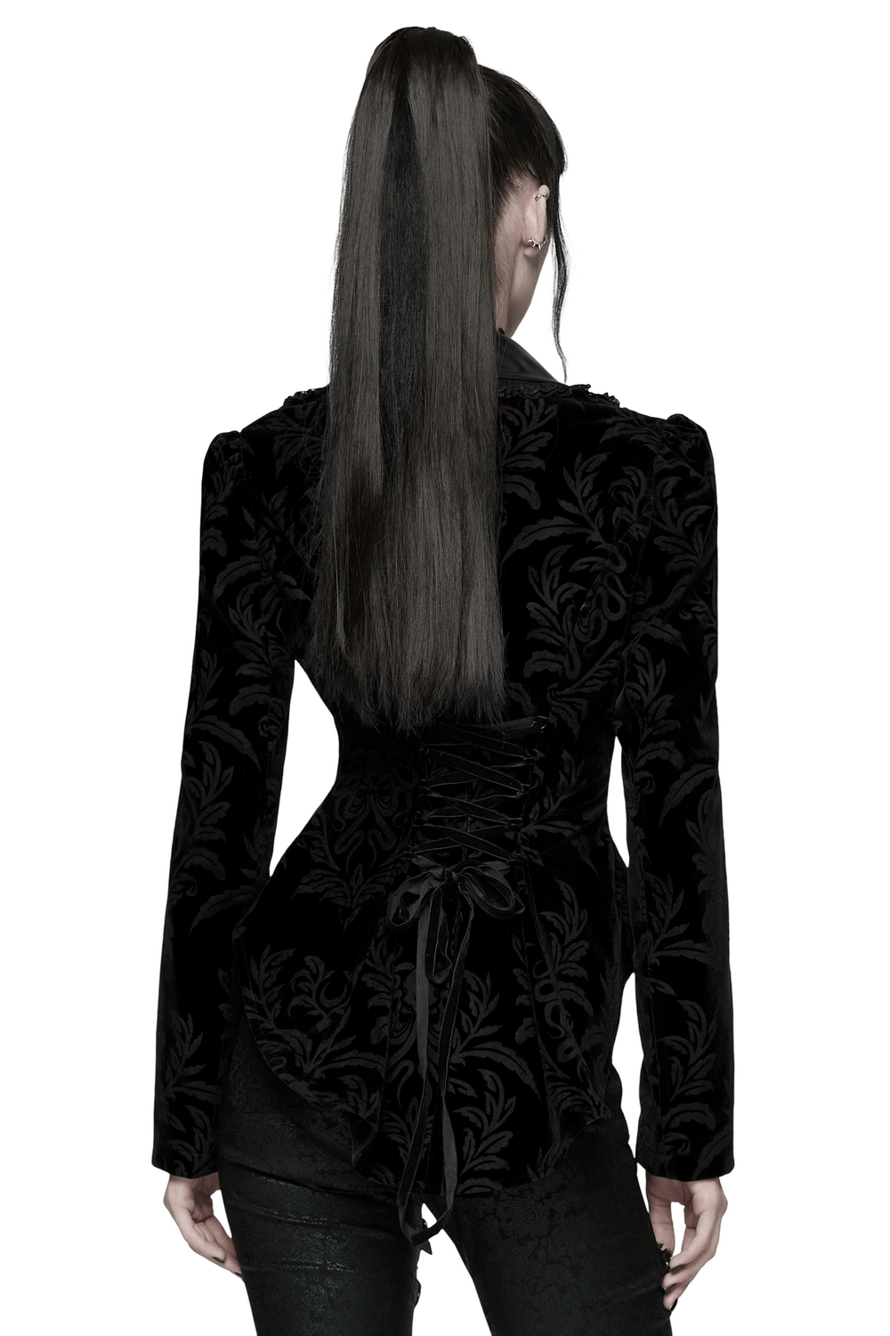Gothic Vintage Lace-Up Velvet Jacket with Gemstone Buttons