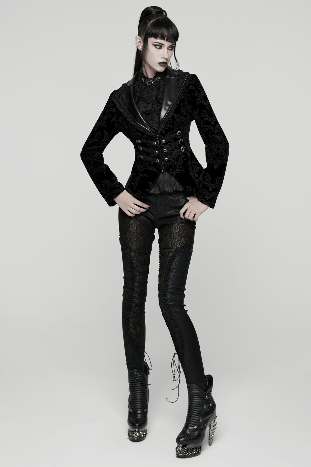 Gothic Vintage Lace-Up Velvet Jacket with Gemstone Buttons