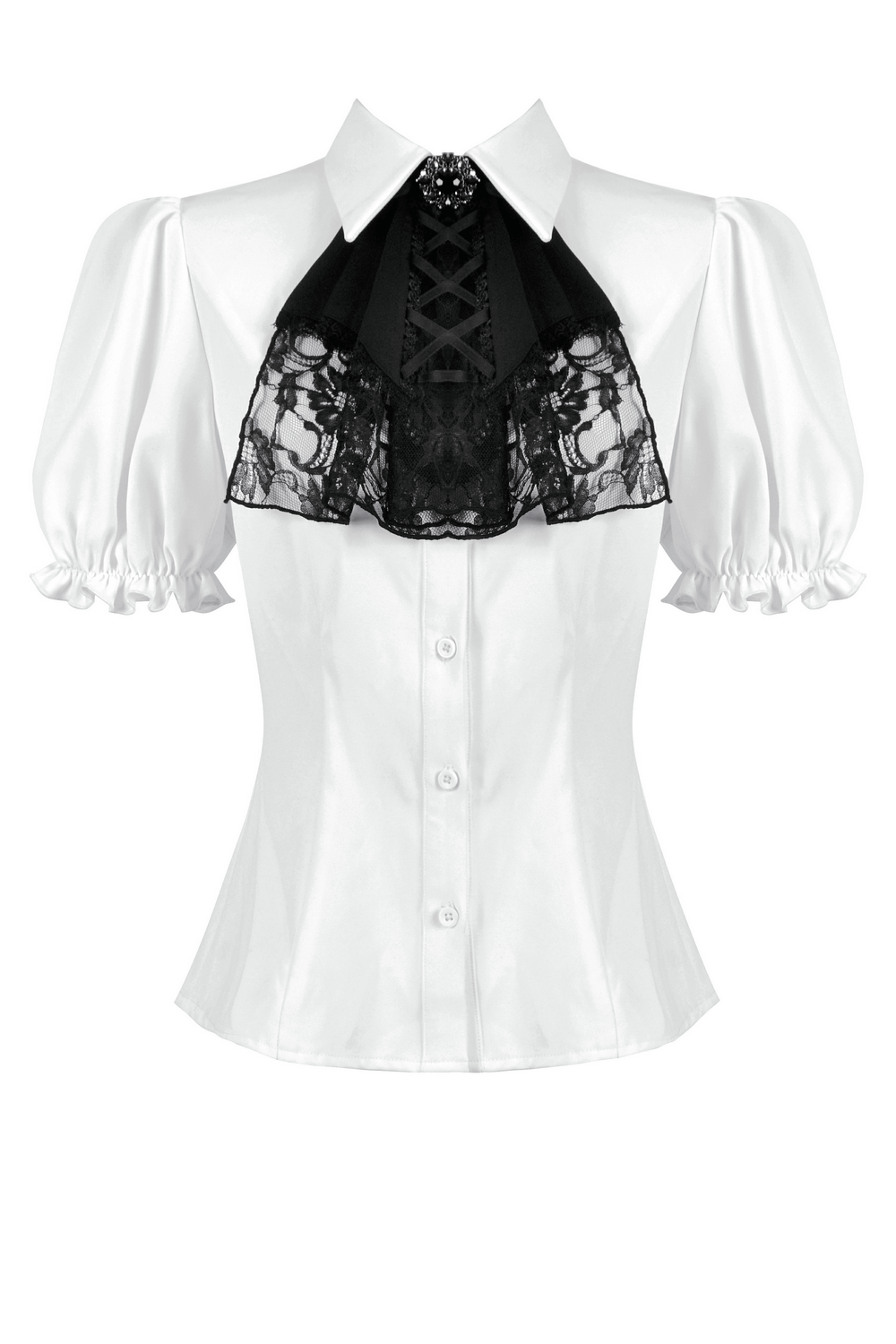 Gothic White Blouse With Detachable Lace Jabot