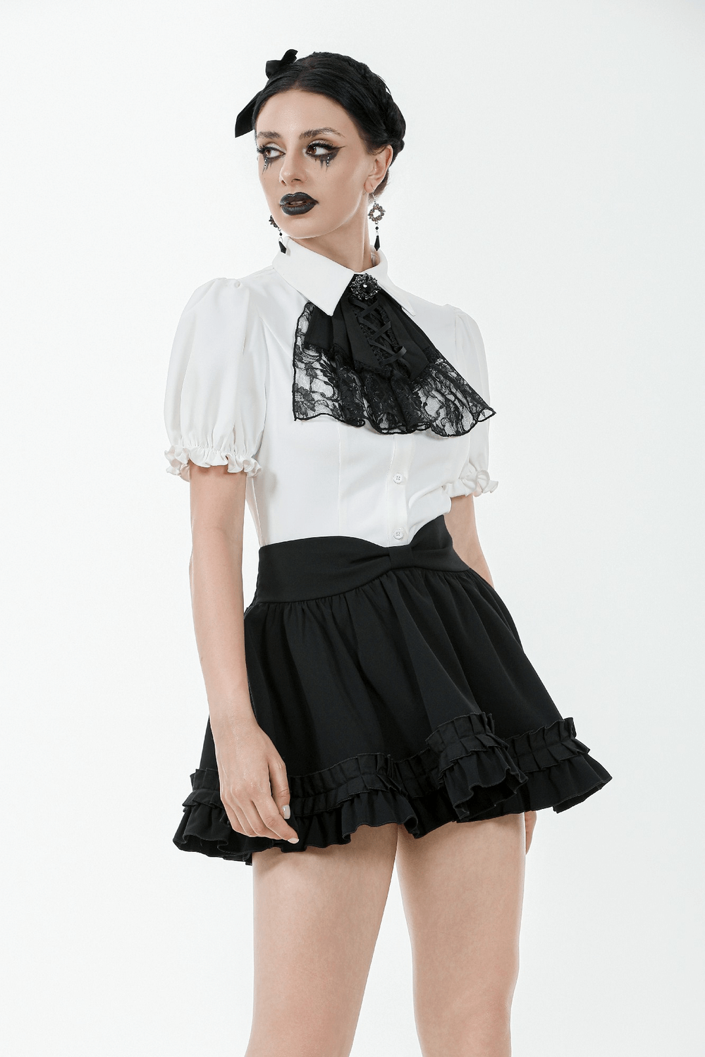 Gothic White Blouse With Detachable Lace Jabot