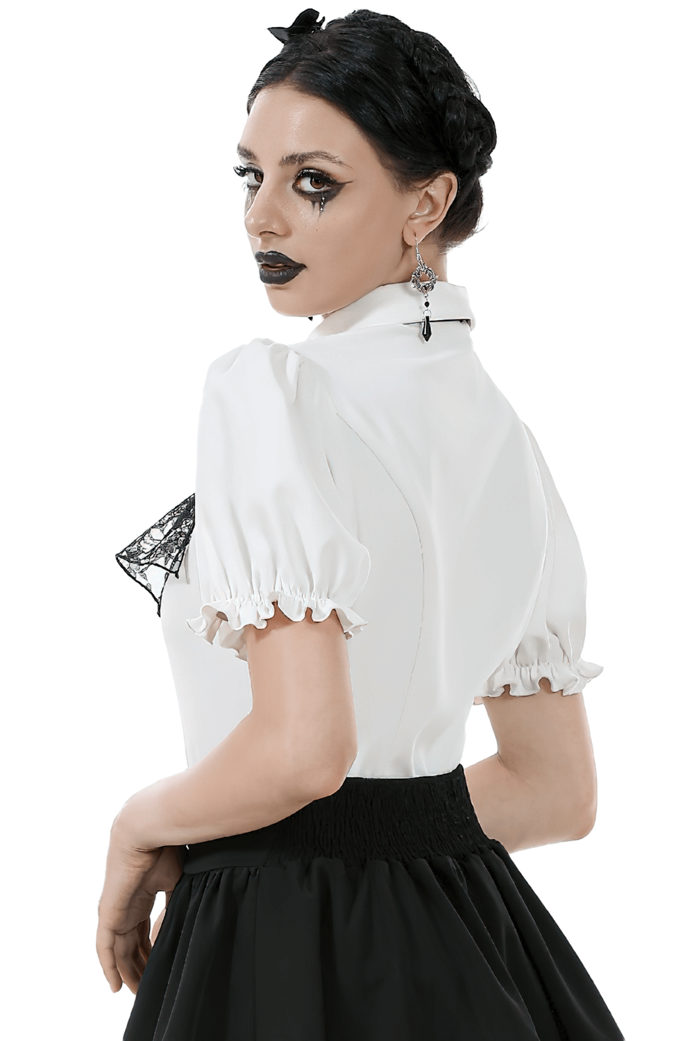 Gothic White Blouse With Detachable Lace Jabot