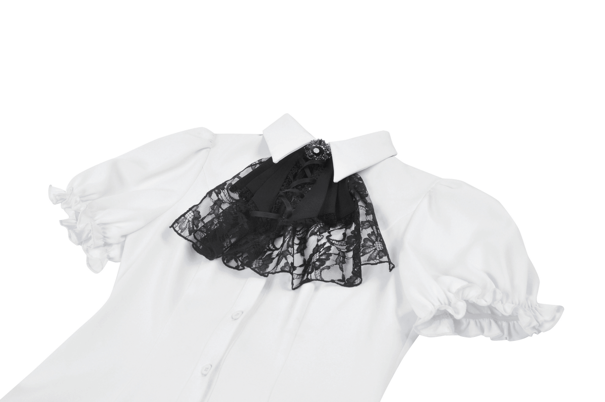 Gothic White Blouse With Detachable Lace Jabot