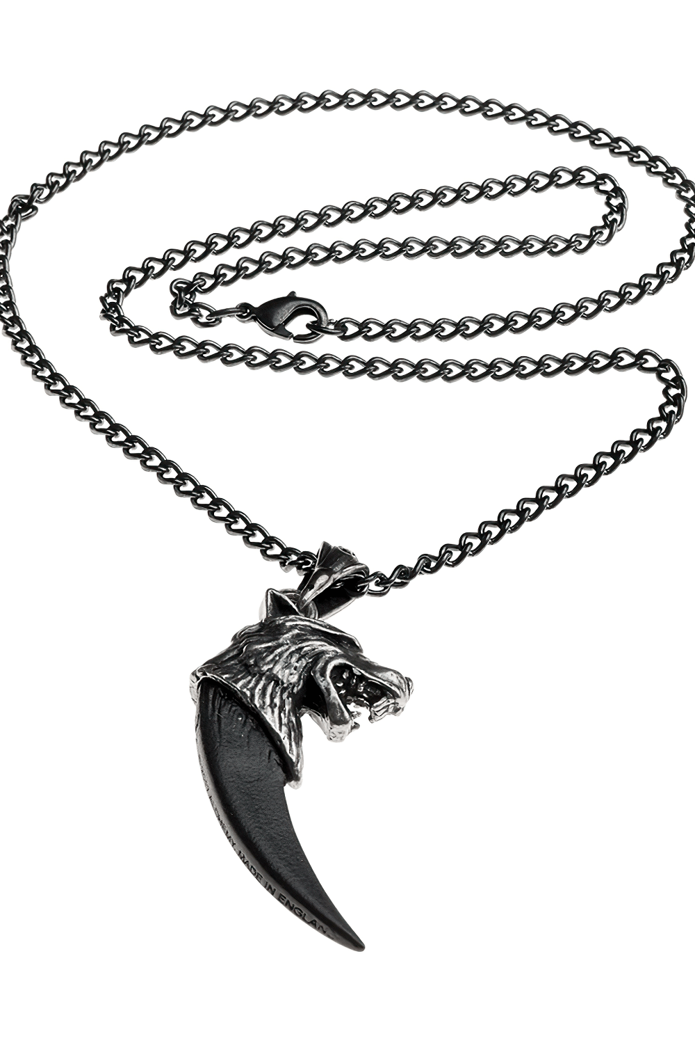 Gothic Wolf Macht Pendant with Black Pewter Fang