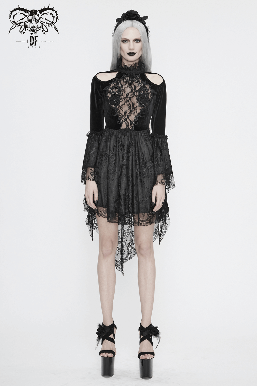 Gothic Women's Off-Shoulder Velvet Dress With Trumpet Sleeves