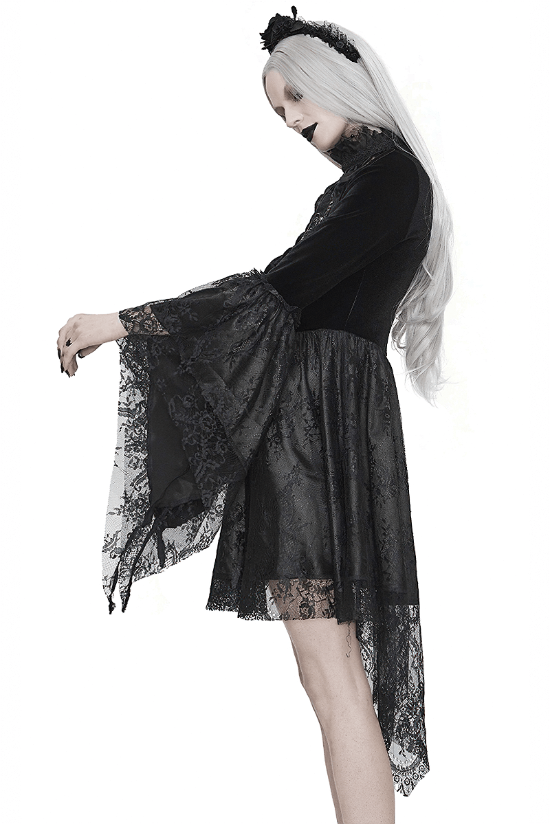 Gothic Women's Off-Shoulder Velvet Dress With Trumpet Sleeves