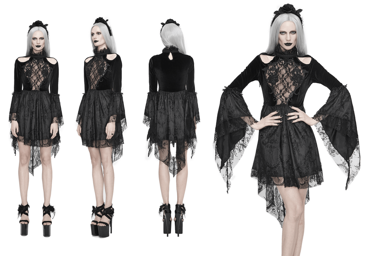Gothic Women's Off-Shoulder Velvet Dress With Trumpet Sleeves