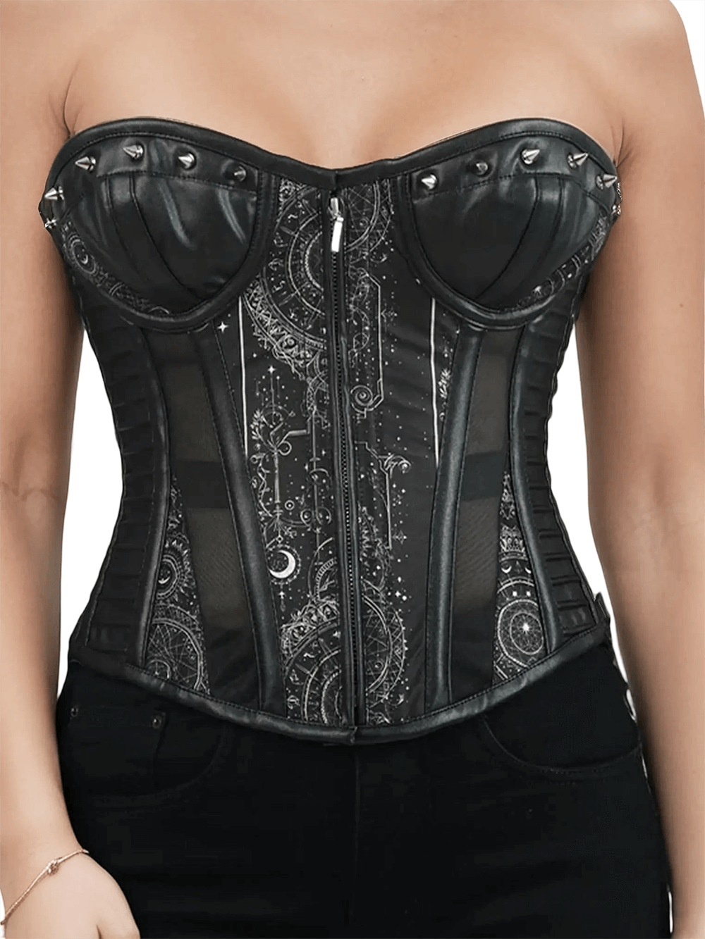 Gothic Zodiac Overbust Corset with Stud Details