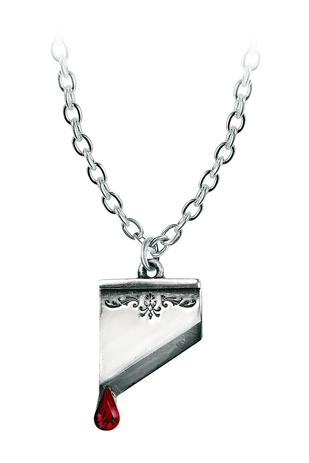 Guillotine Blade Pendant with Red Crystal Blood Drop