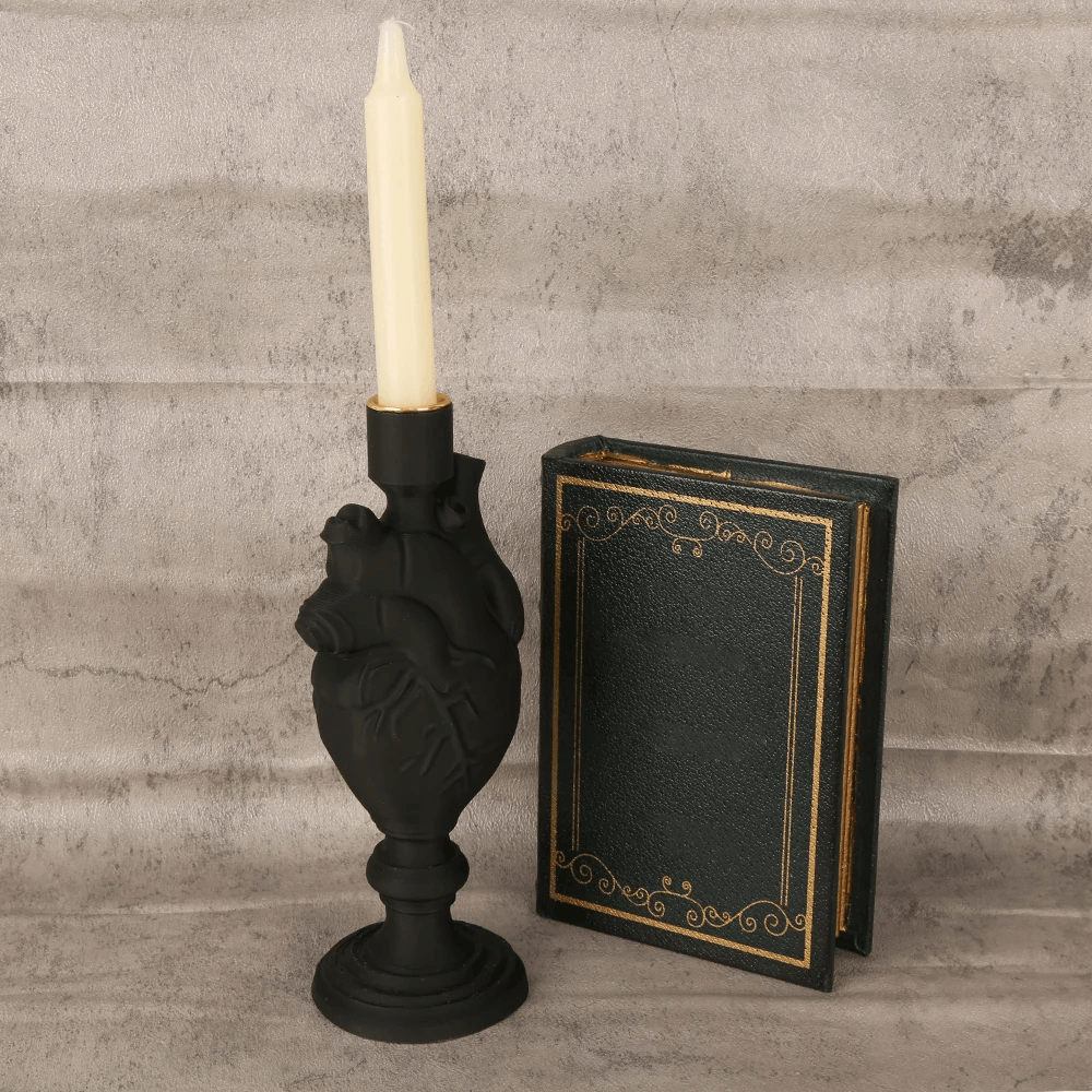 Black Anatomical Heart Candle Holder for Gothic Decor