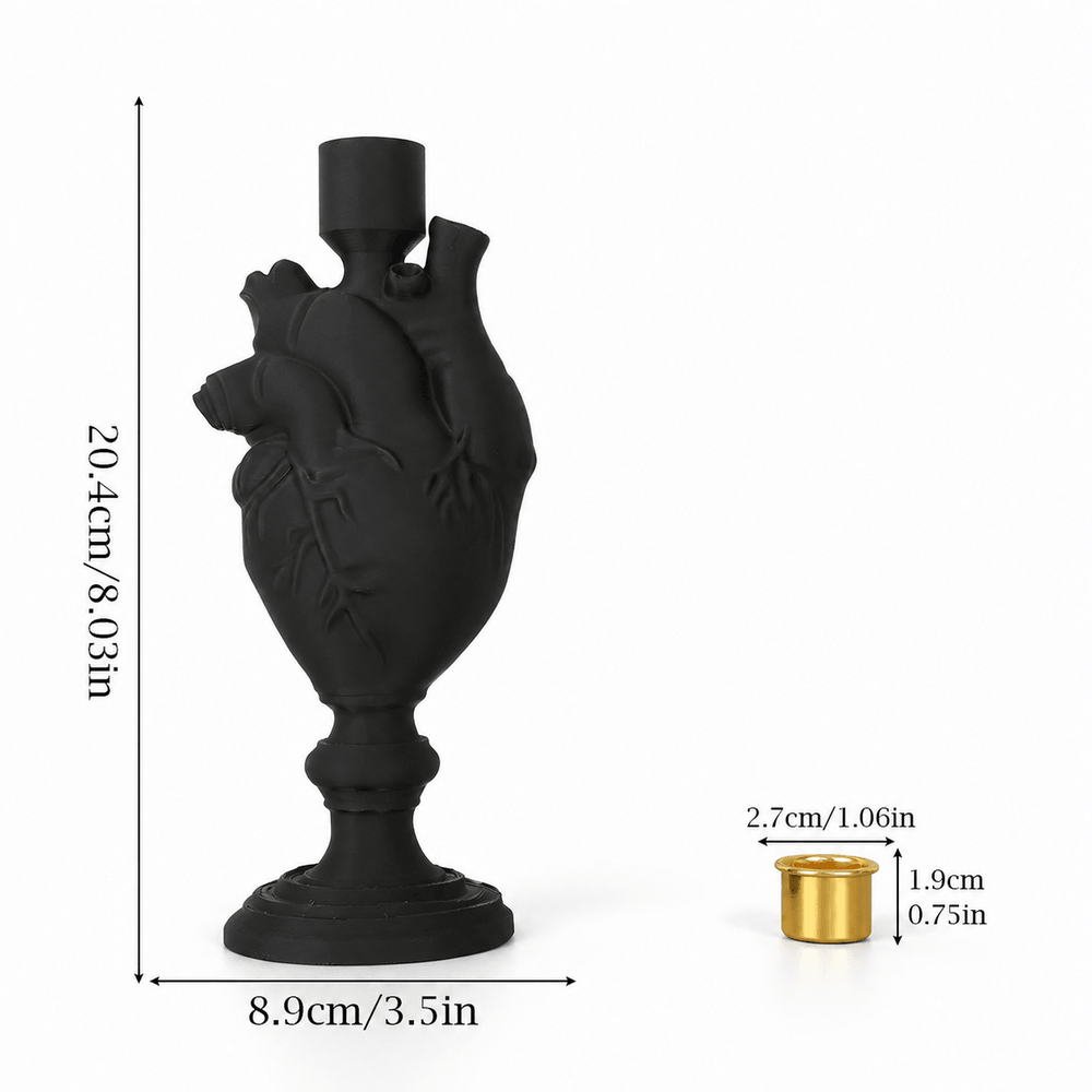 Black Anatomical Heart Candle Holder for Gothic Decor
