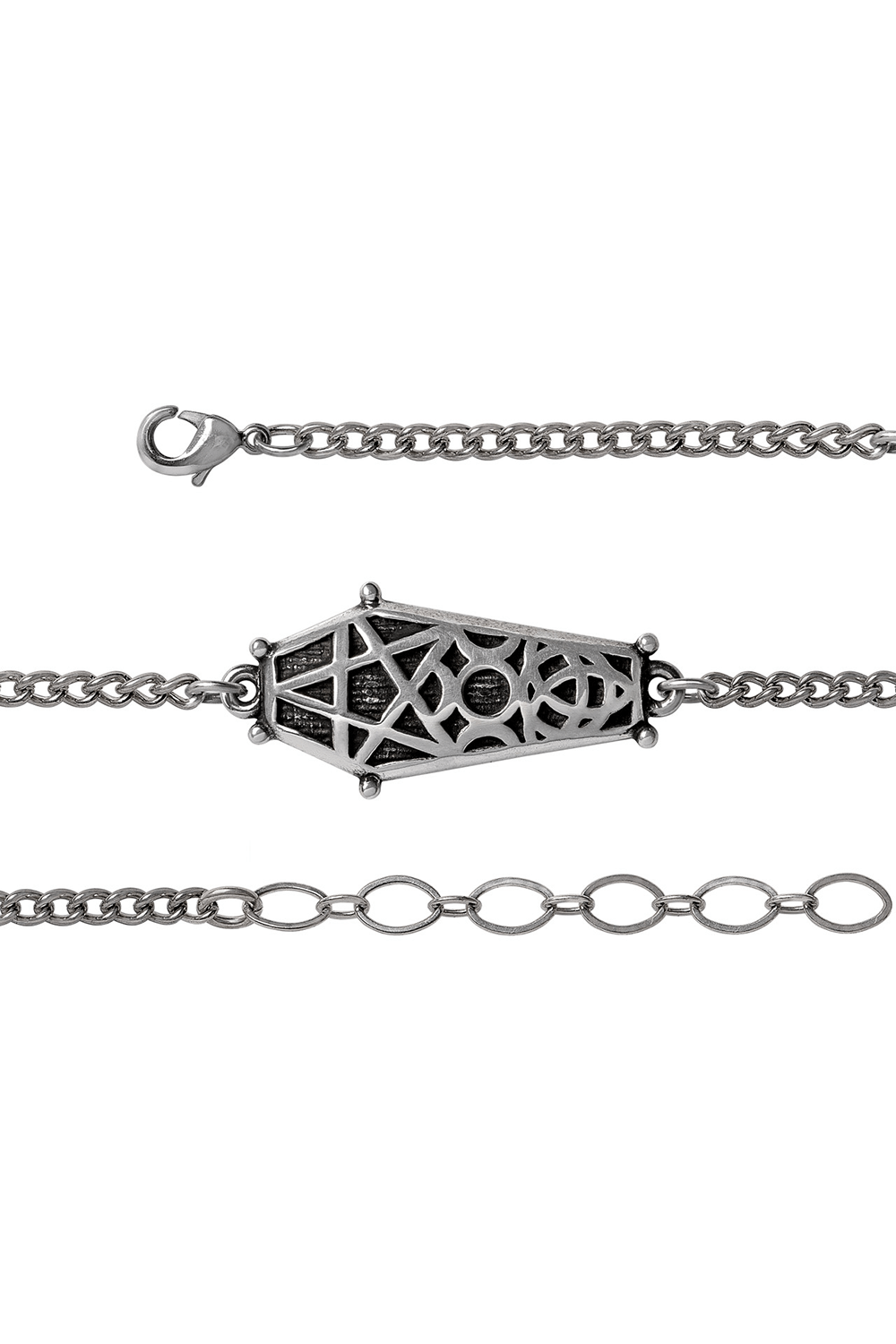 Hex Coffin Wrist Chain with Pentagram and Moon Design